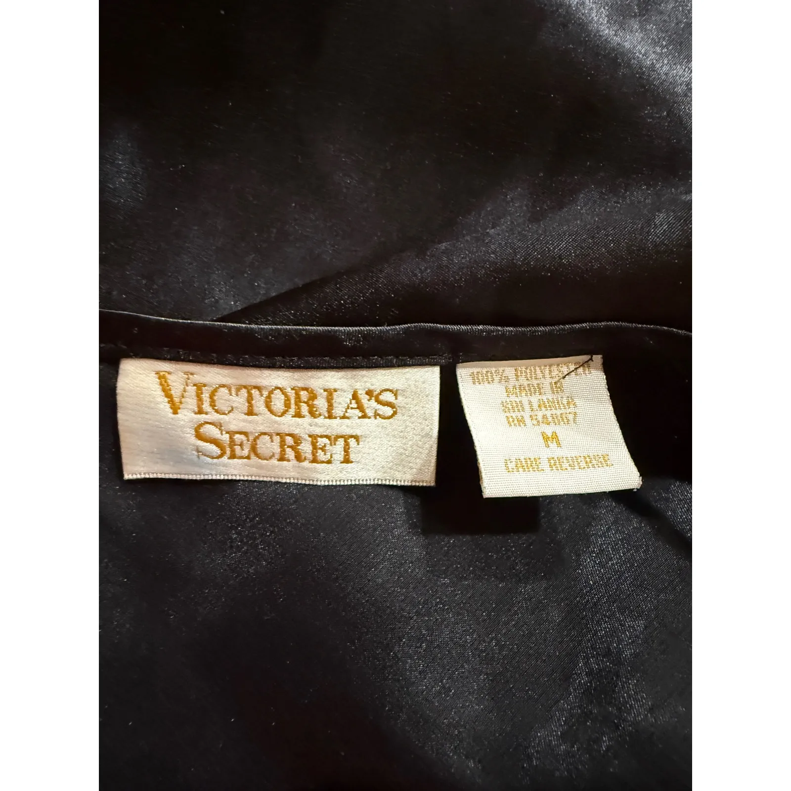 Vintage Victorias Secret Black Lace Satin Slip Dress Lingerie Medium Gown flaw - Image 5