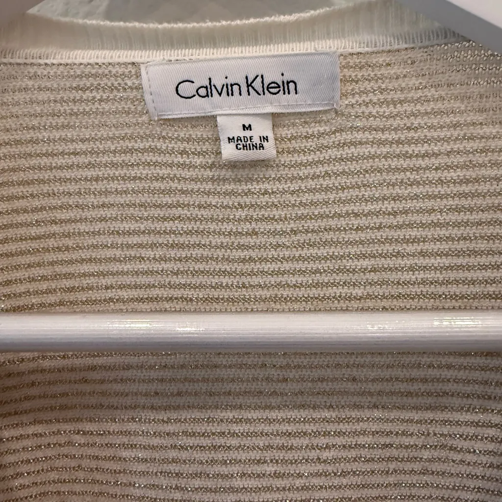 Calvin Klein Neutral Striped Open Front Cardigan Size Medium - Image 3