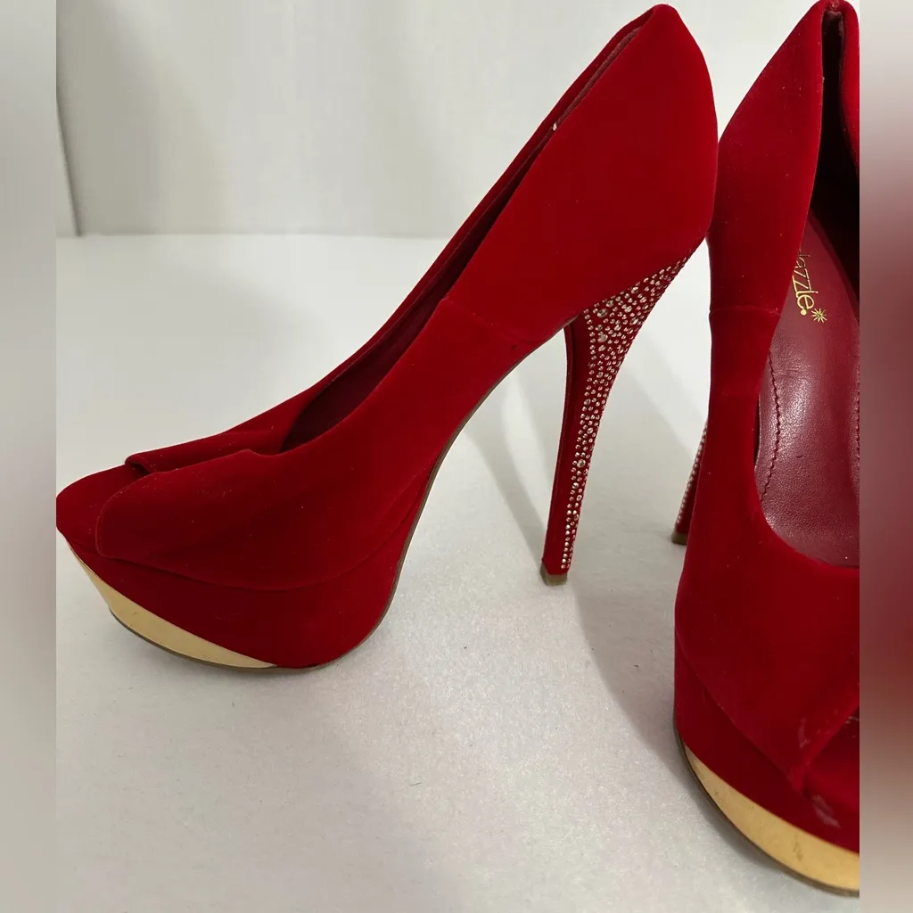 Shoedazzle Red Rhinestone Stiletto Platform Heels Size 9 Y2K Sparkle Glam Pumps - Image 10