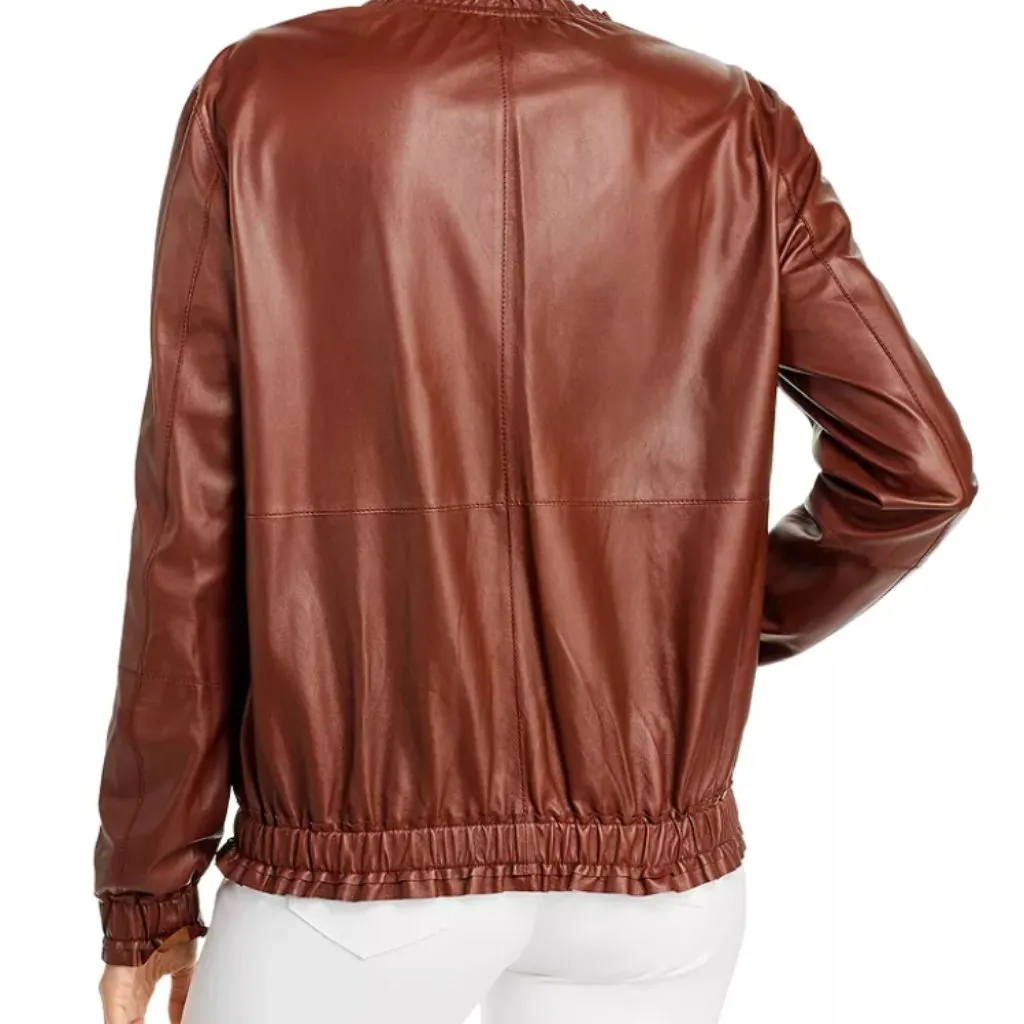 Lafayette 148 Rylan Brown Lamb Leather Jacket Size XS - Image 5