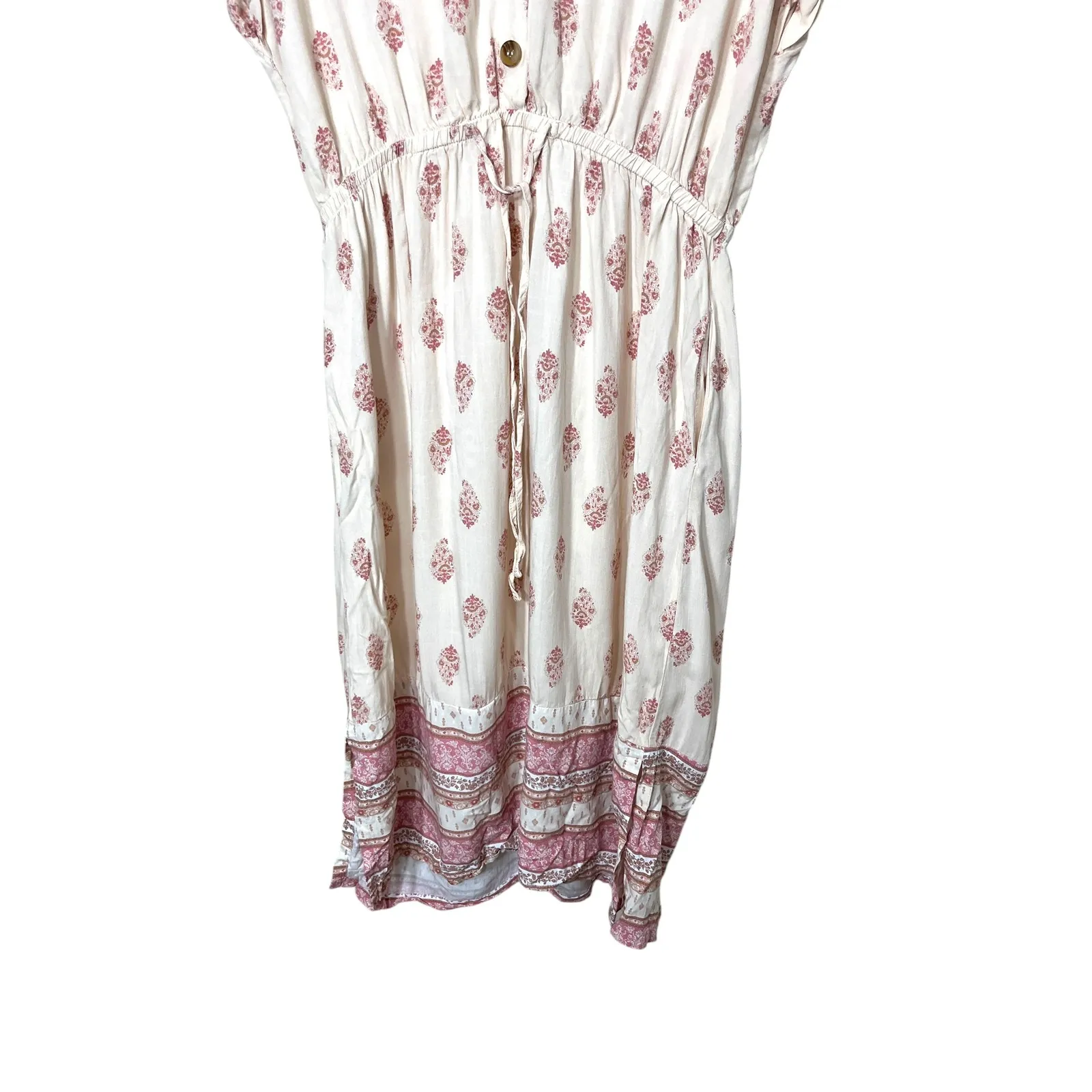 Lucky Brand Women's L Floral Print Midi Dress Short Sleeve Casual Button Down - Image 3