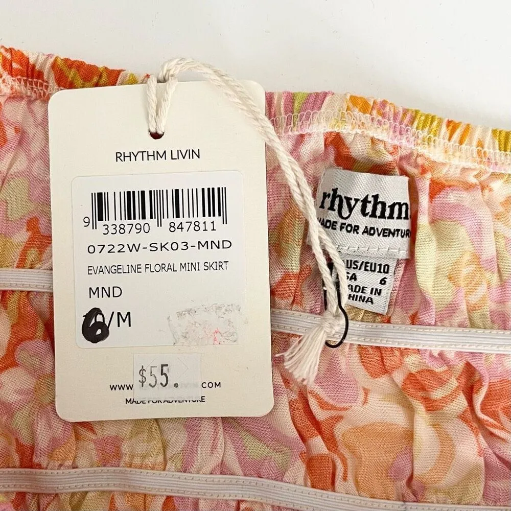 Rhythm Livin Evangeline Floral Mini Skirt Orange Medium Size 6 - Image 4