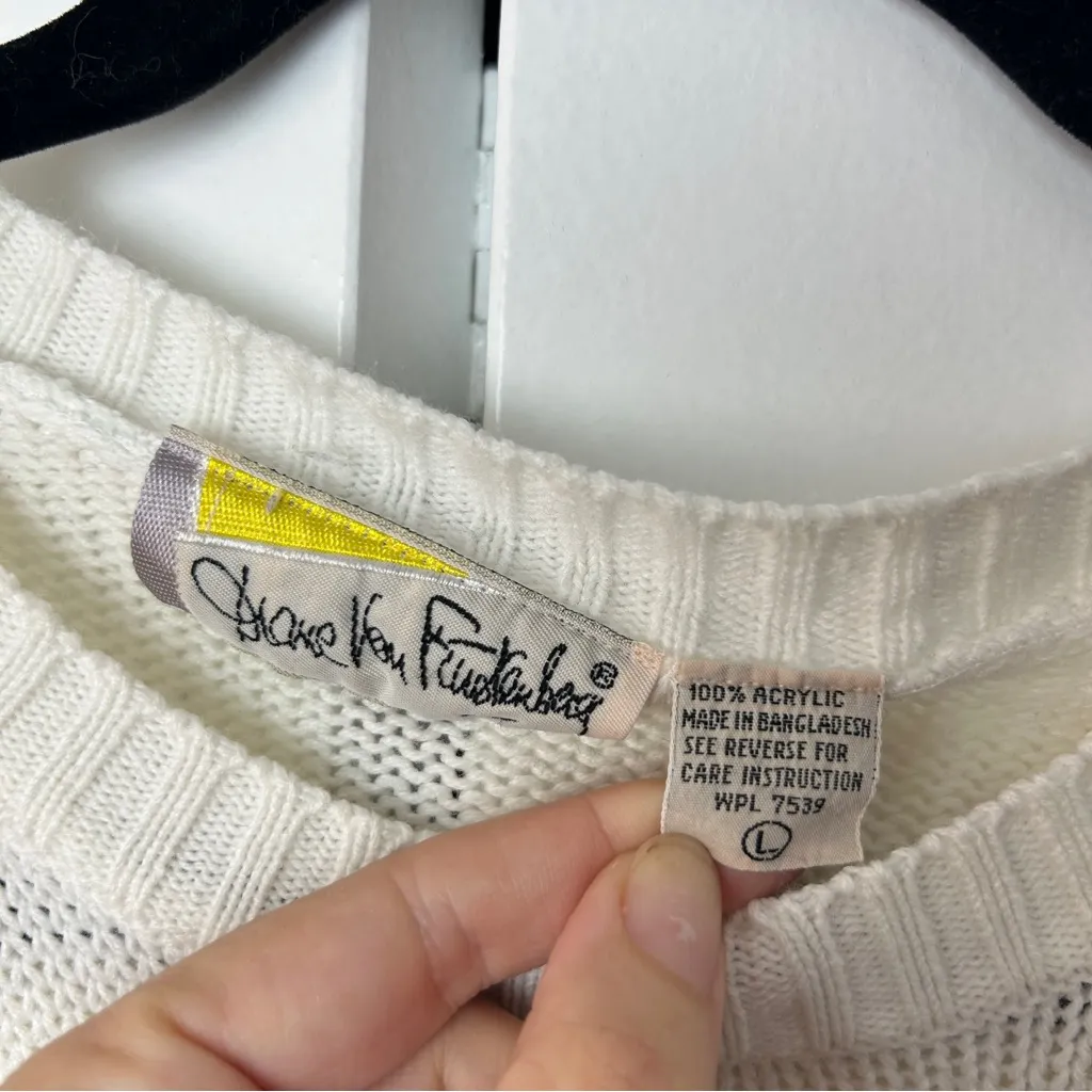 Vintage Diane Von Furstenberg Knit Crewneck Sweater in Ivory - Image 2