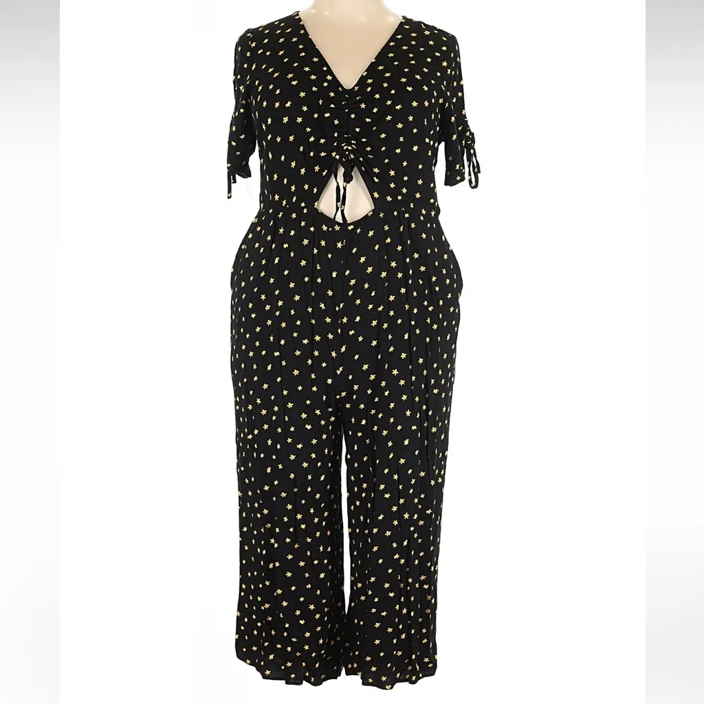 Eloquii Black Gold Polka Dot Floral Daisy Cut Out Jumpsuit Women’s Plus Size 18 - Image 2