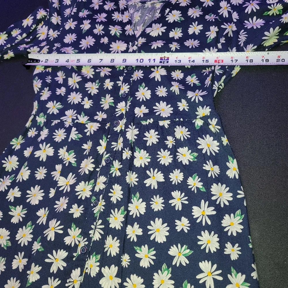 Old Navy Women Blue Floral Cotton & Rayon V-Neck Long Sleeve Knee Length Dress M - Image 11