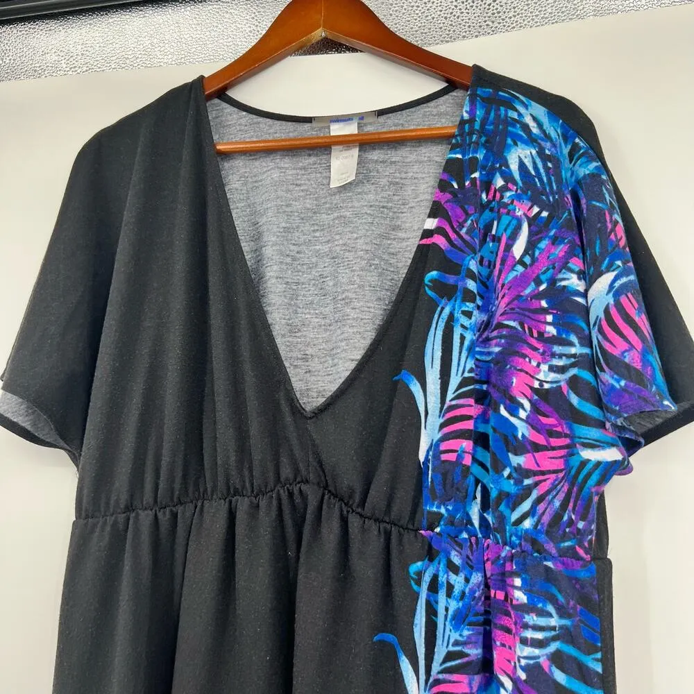 Swimsuits for All plus size black floral short sleeve swim cover up size 18/ 20 - Image 4