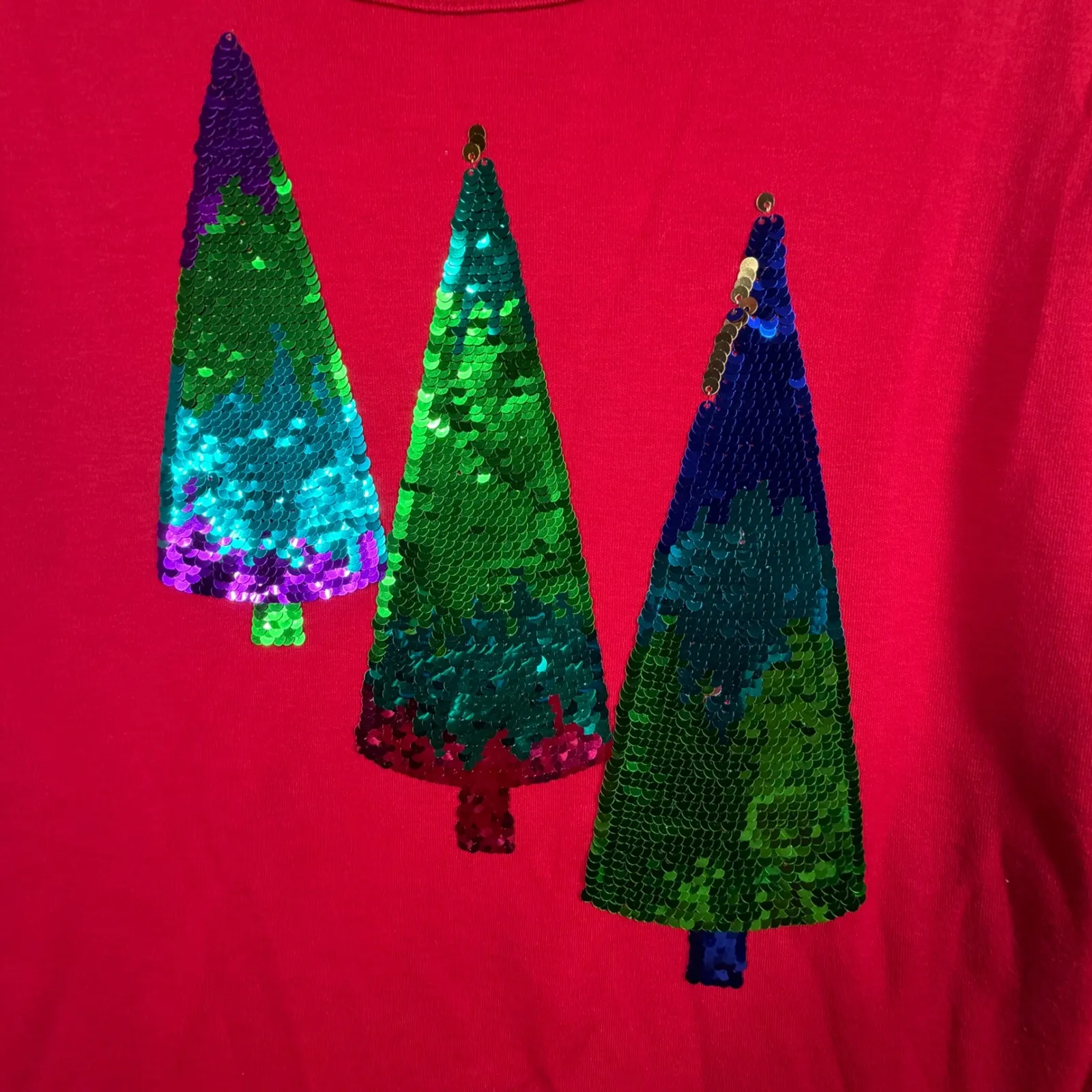 Quacker Factory Shirt L Christmas Tree Sequin Red Long Sleeve Festive Holiday Size L - Image 5