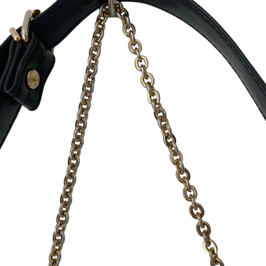 Black Faux Leather Bag with Gold Tiger Accent Black Gold Chain Strap - Image 4