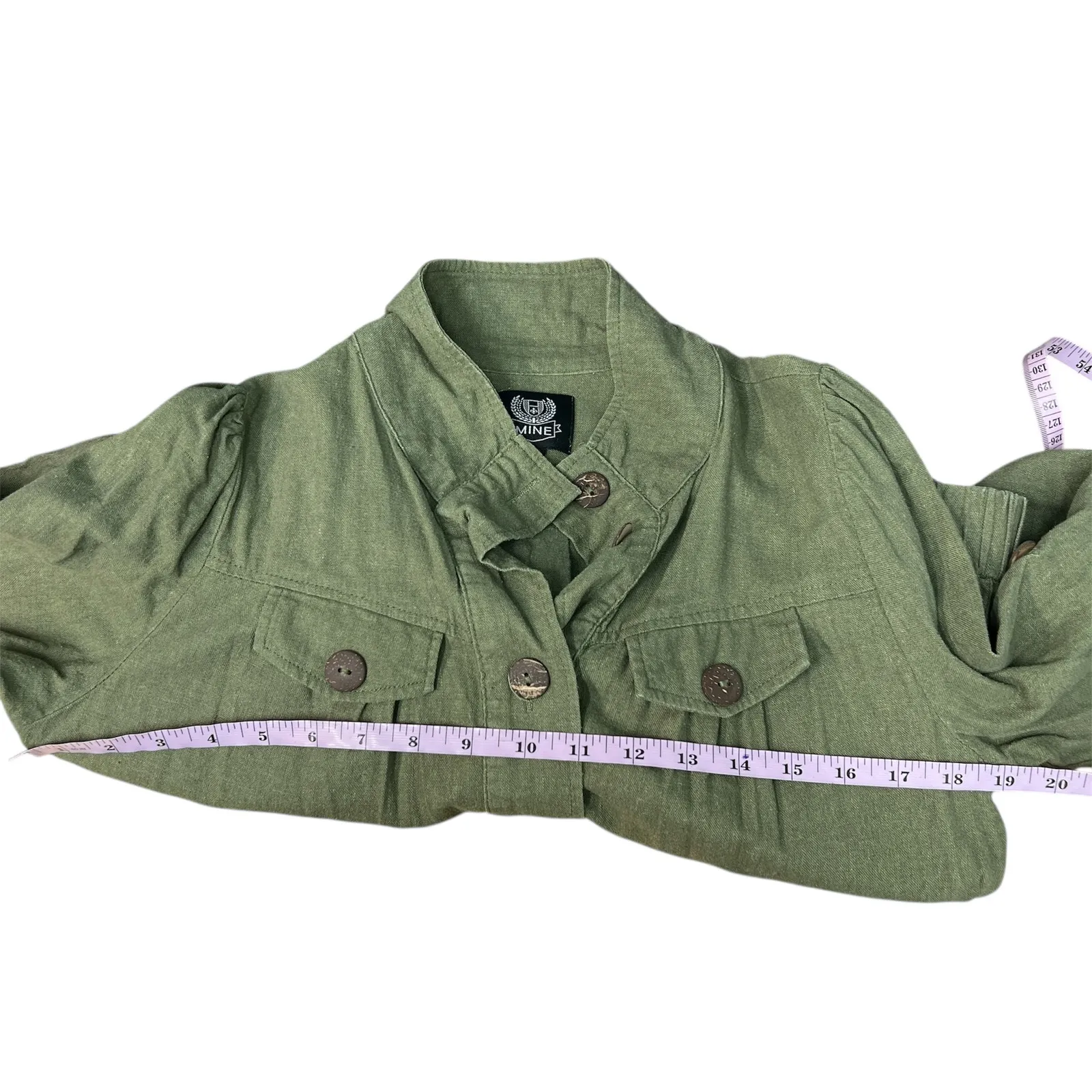Mine Womens Jacket Medium Cotton Linen Olive Green Minimalist Capsule Beachy - Image 10