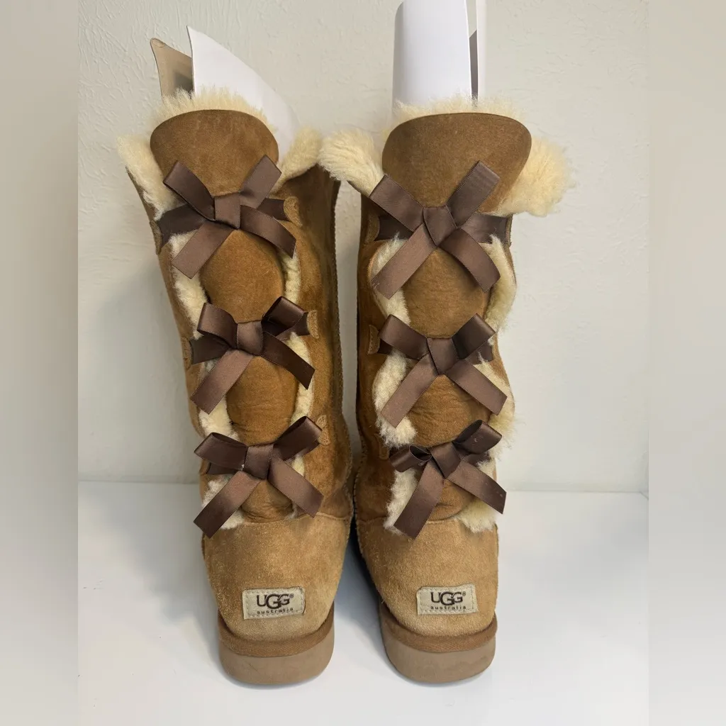 UGG Bailey Bow Tall II Shearling Boots Women’s Size 10 Chestnut Suede - Image 6