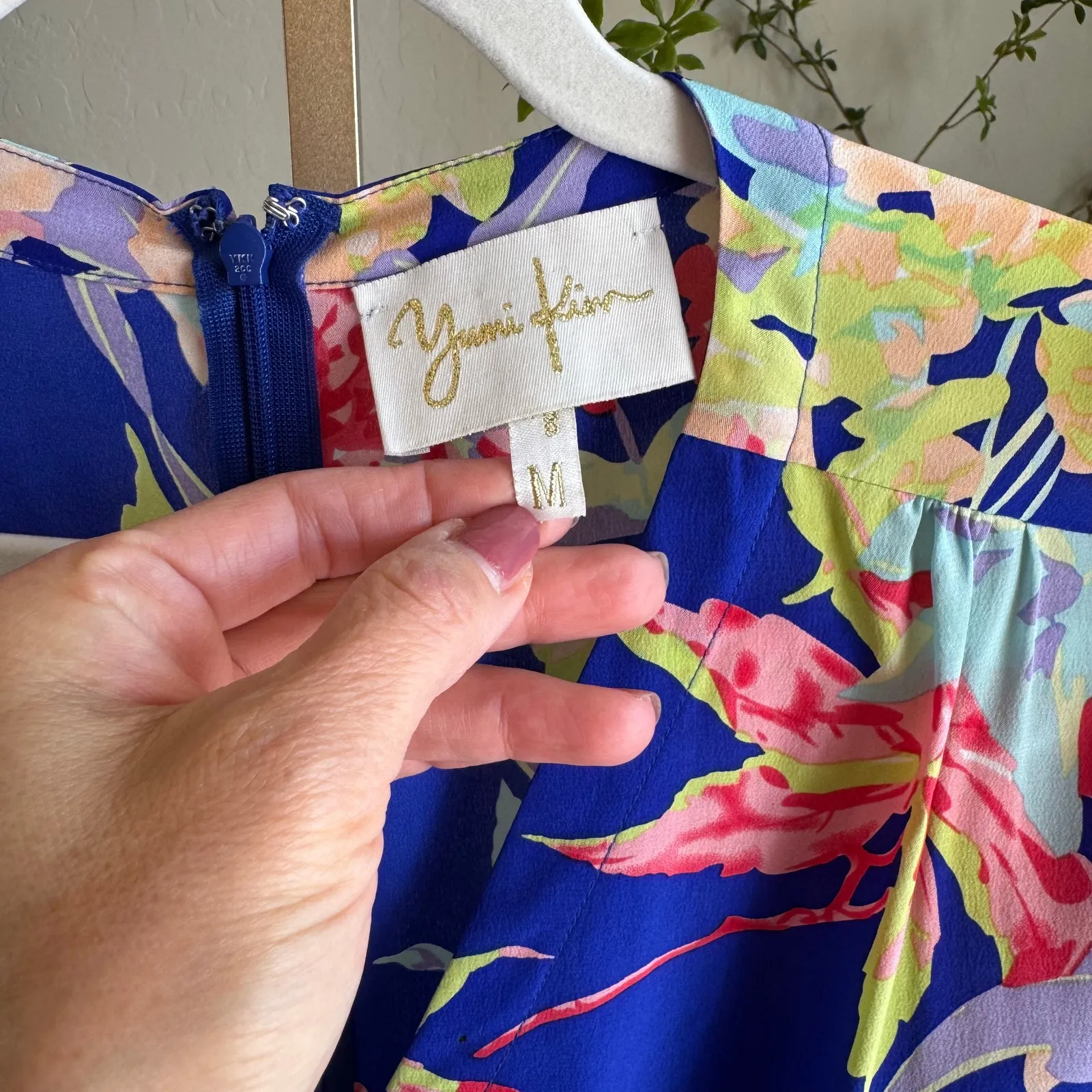 Yumi Kim Silk Floral Wrap Romper Blue Tropical Print M - Image 3