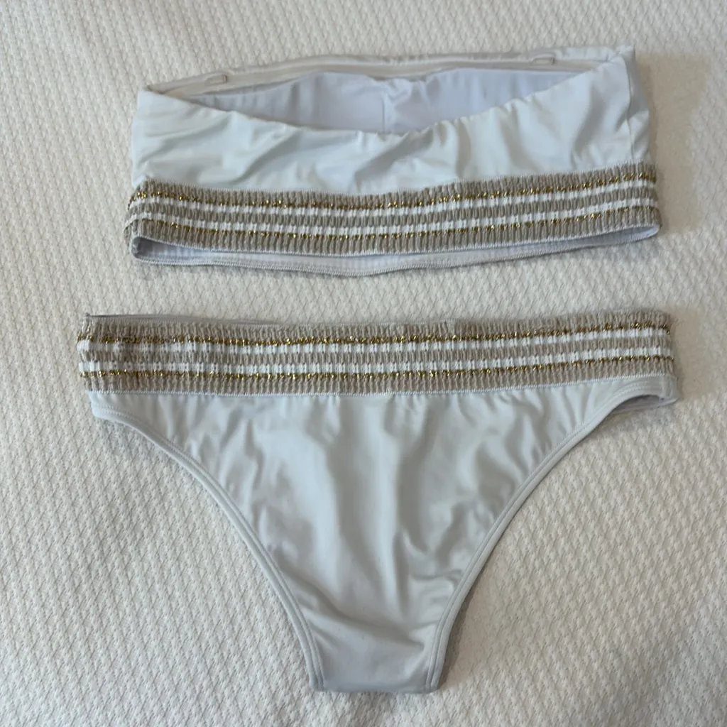 Peixoto White Bikini with Gold Detailing Size M - Image 3