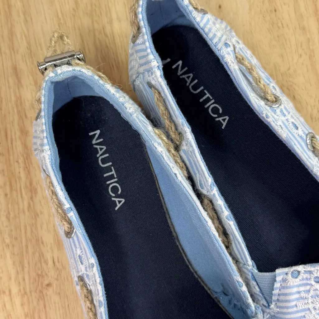Nautica Rudder Striped Eyelet Espadrille Slip On Flats Blue White 7.5 - Image 9