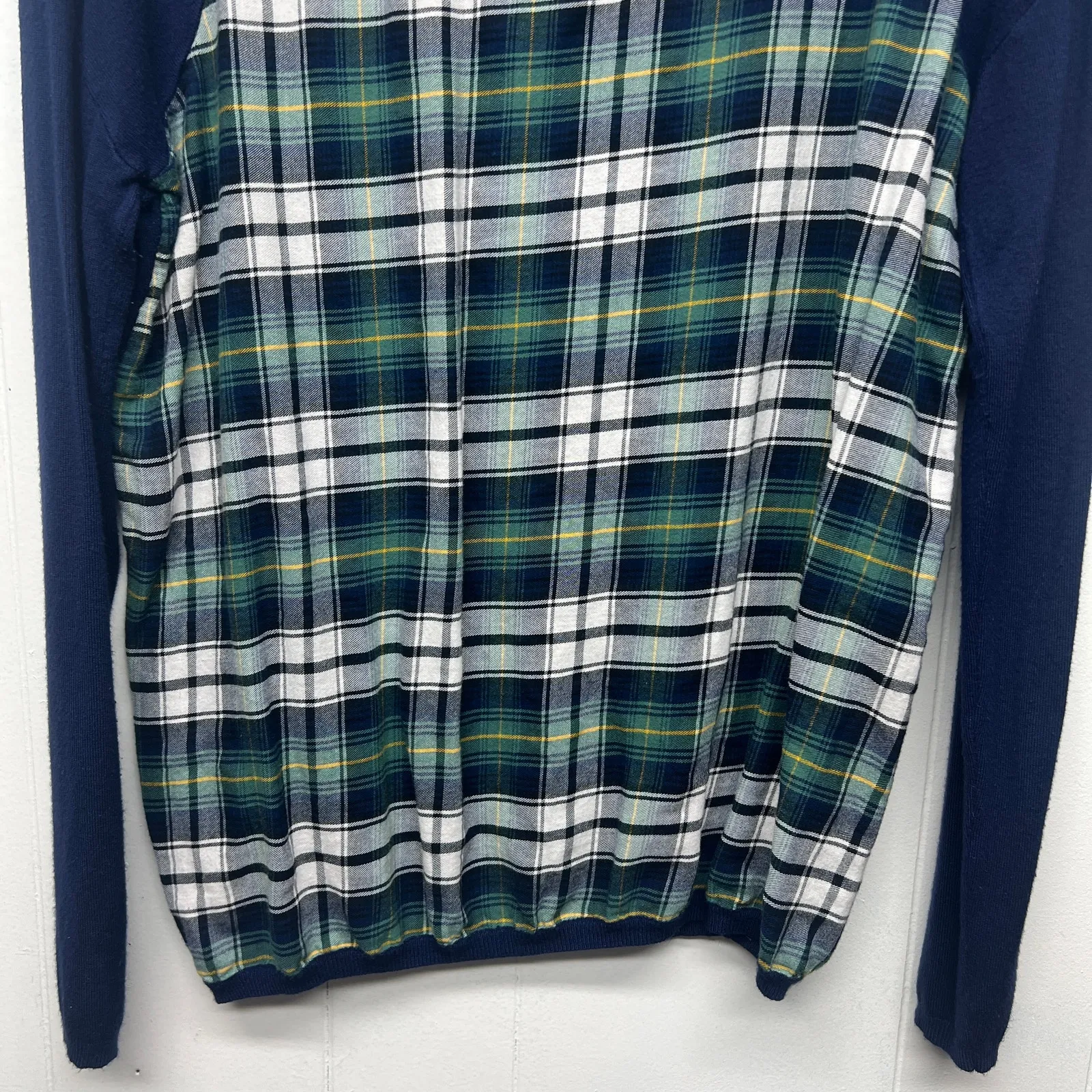 Skies Are Blue Bohemian Navy Blue Plaid Women's Pullover Sweater Size Medium - Image 8