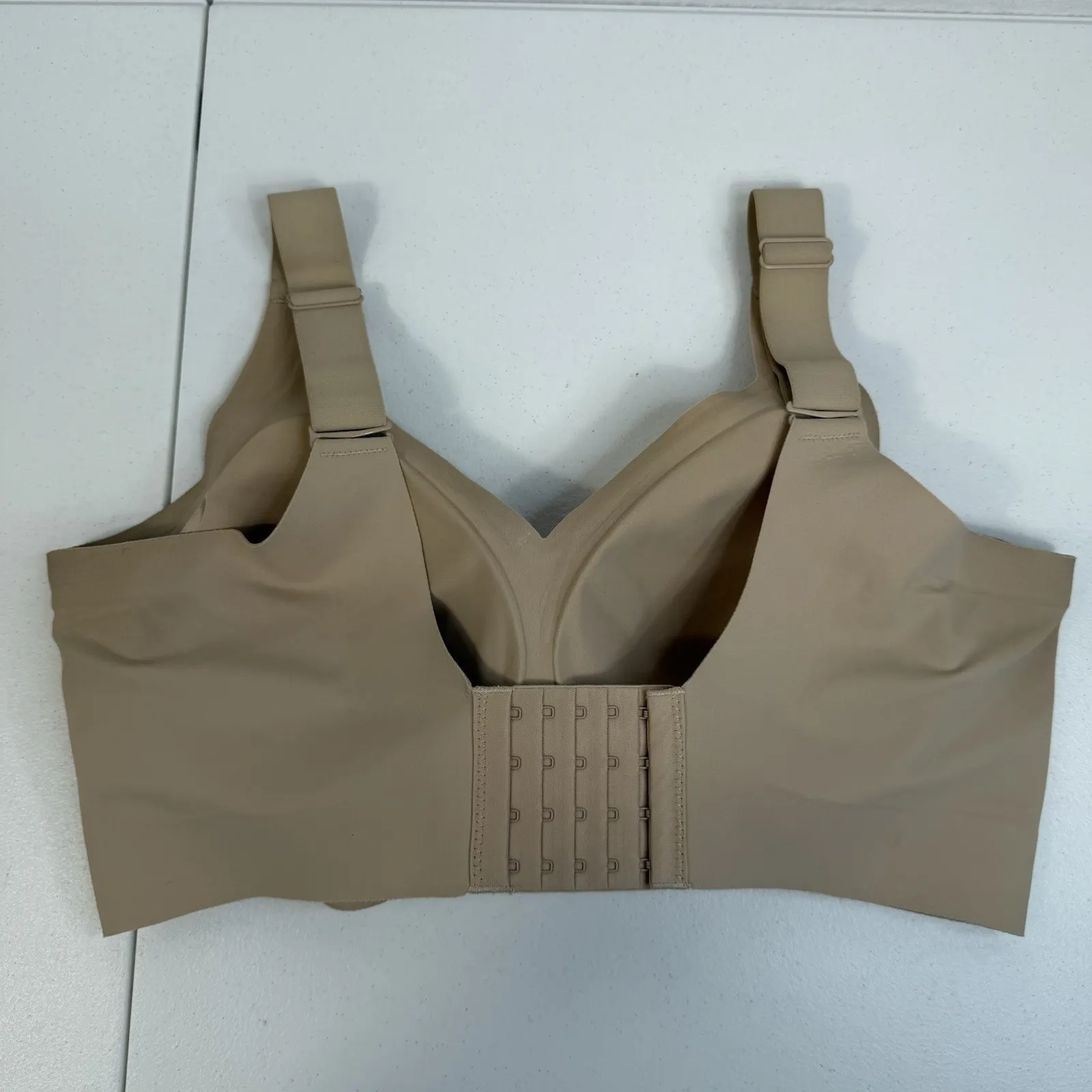 Beige Plus 2XL Seamless Wirefree Bra Full Coverage Wireless Wide Strap Nude Tan Size 2X - Image 6