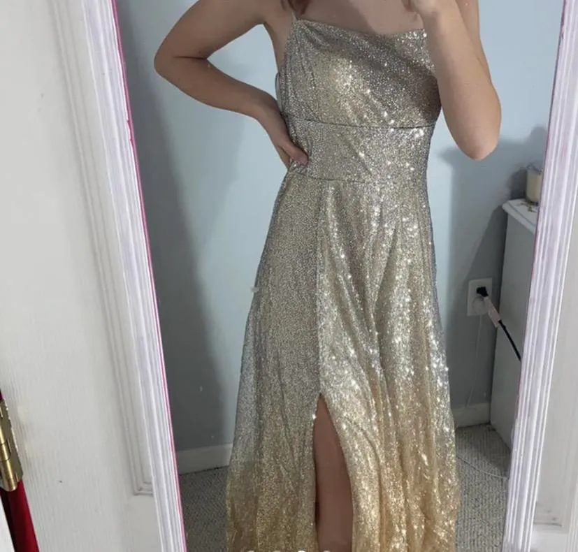 Gold and Silver Sparkly Prom Dress Size 6 - Image 2