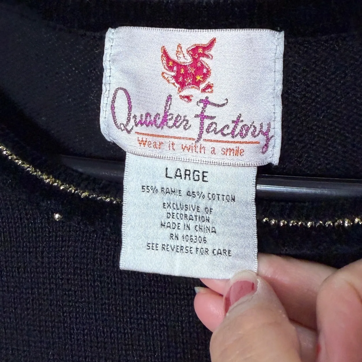 Quacker Factory Black Long Sleeve Sweater Beaded Pumpkin Floral Fall Autumn L - Image 5