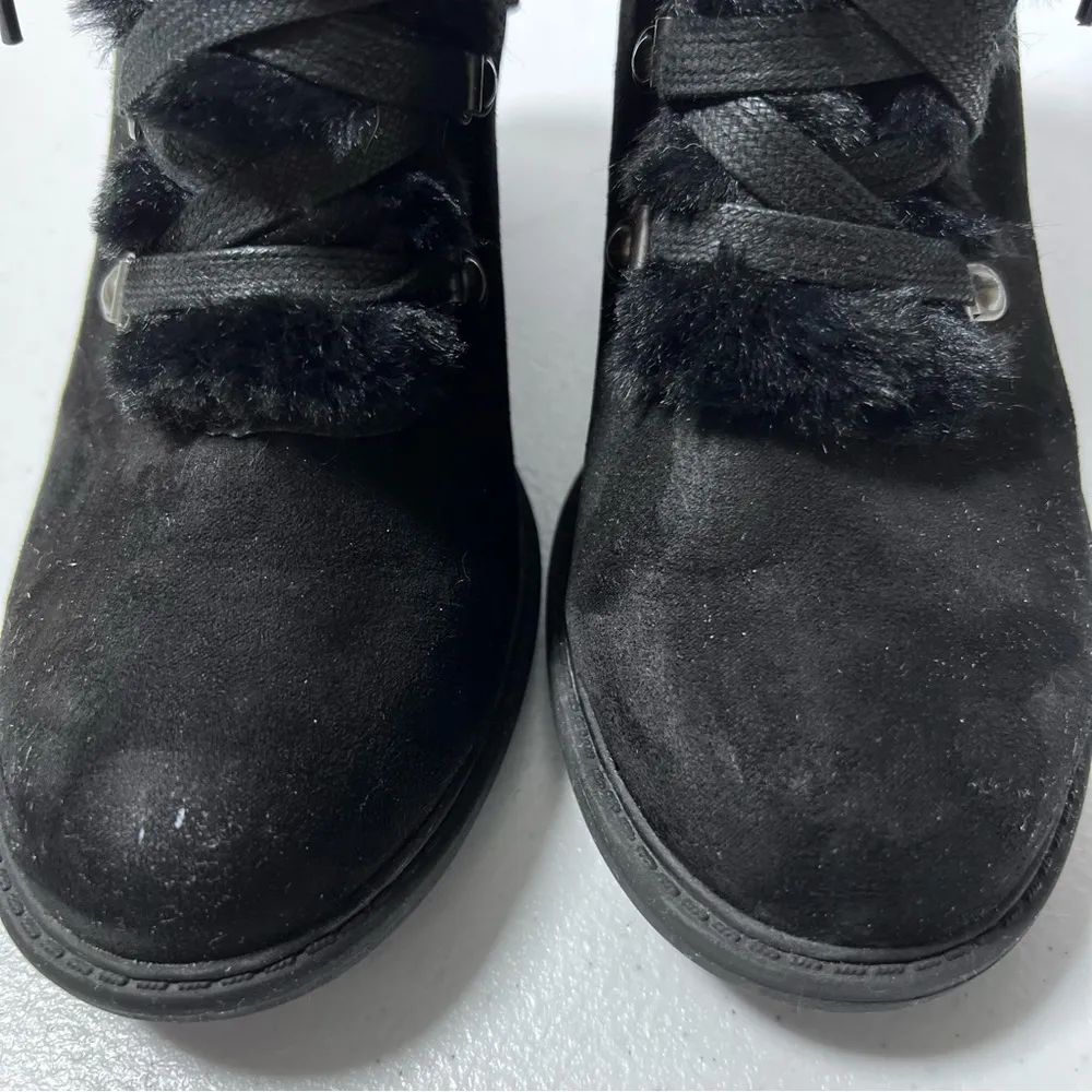 A New Day Larina Black Faux Fur Heeled Ankle Boots - Image 4