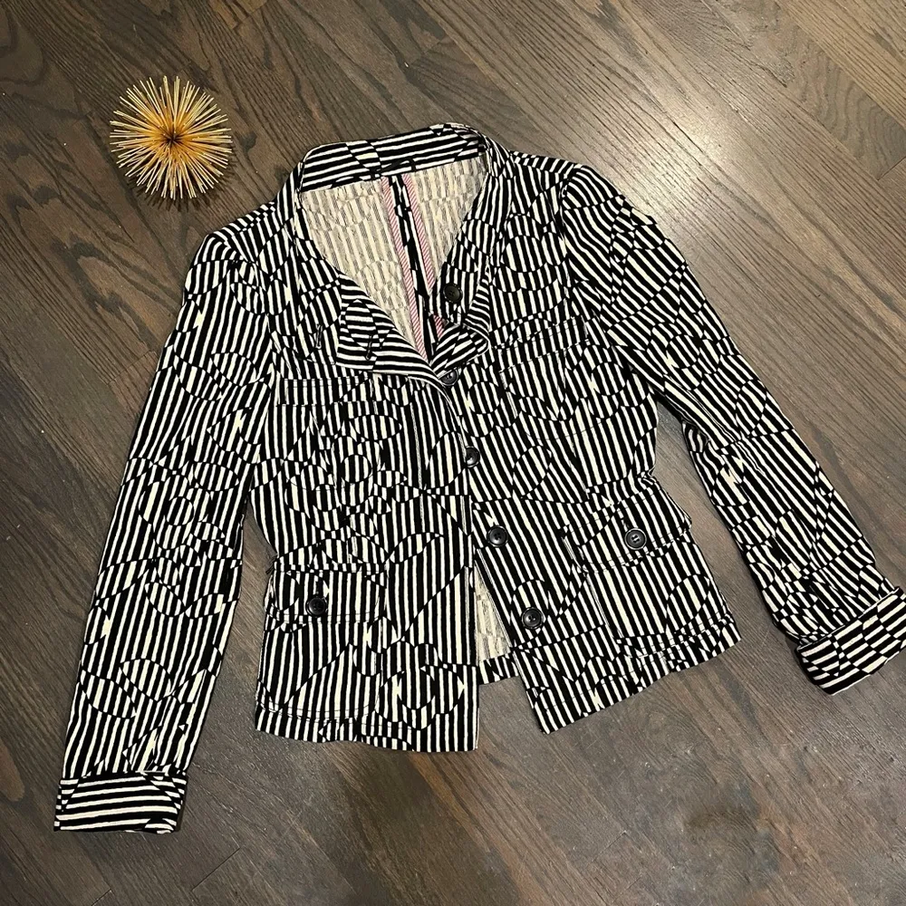 Max Mara Black Cream Striped Cotton Blazer Size 8 - Image 3