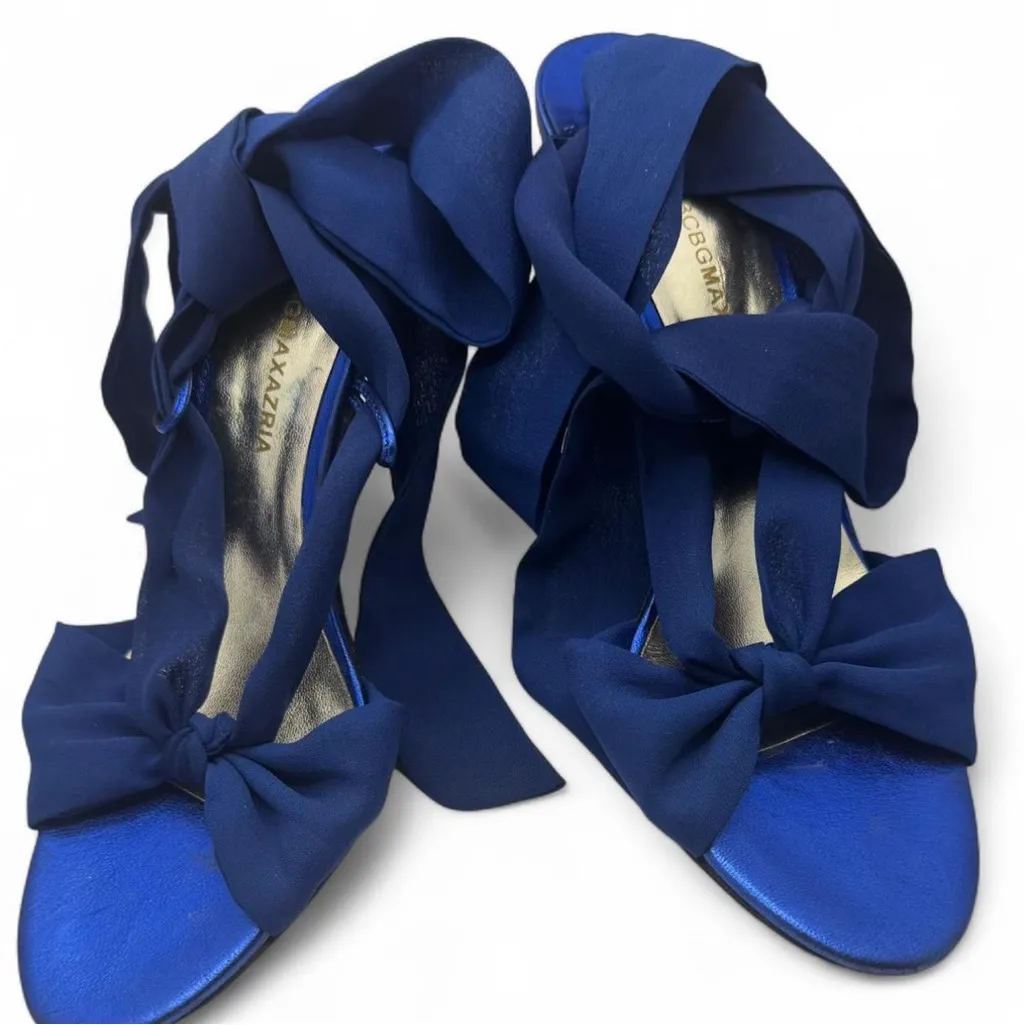 BCBG MAXAZRIA blue high heel shoe wrap tie  detail Size 7.5 women’s - Image 4