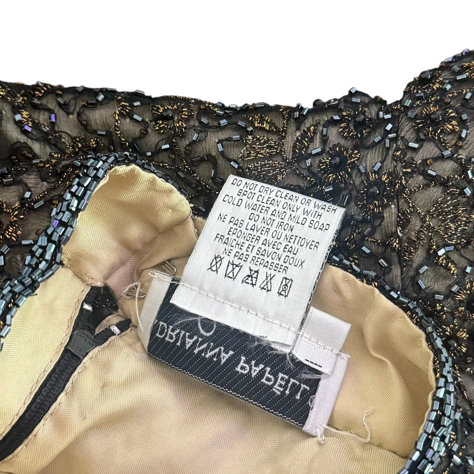 Adrianna‎ Papell Silk Beaded Mock Neck Short Sleeve Top Size 14 Black Formal - Image 9