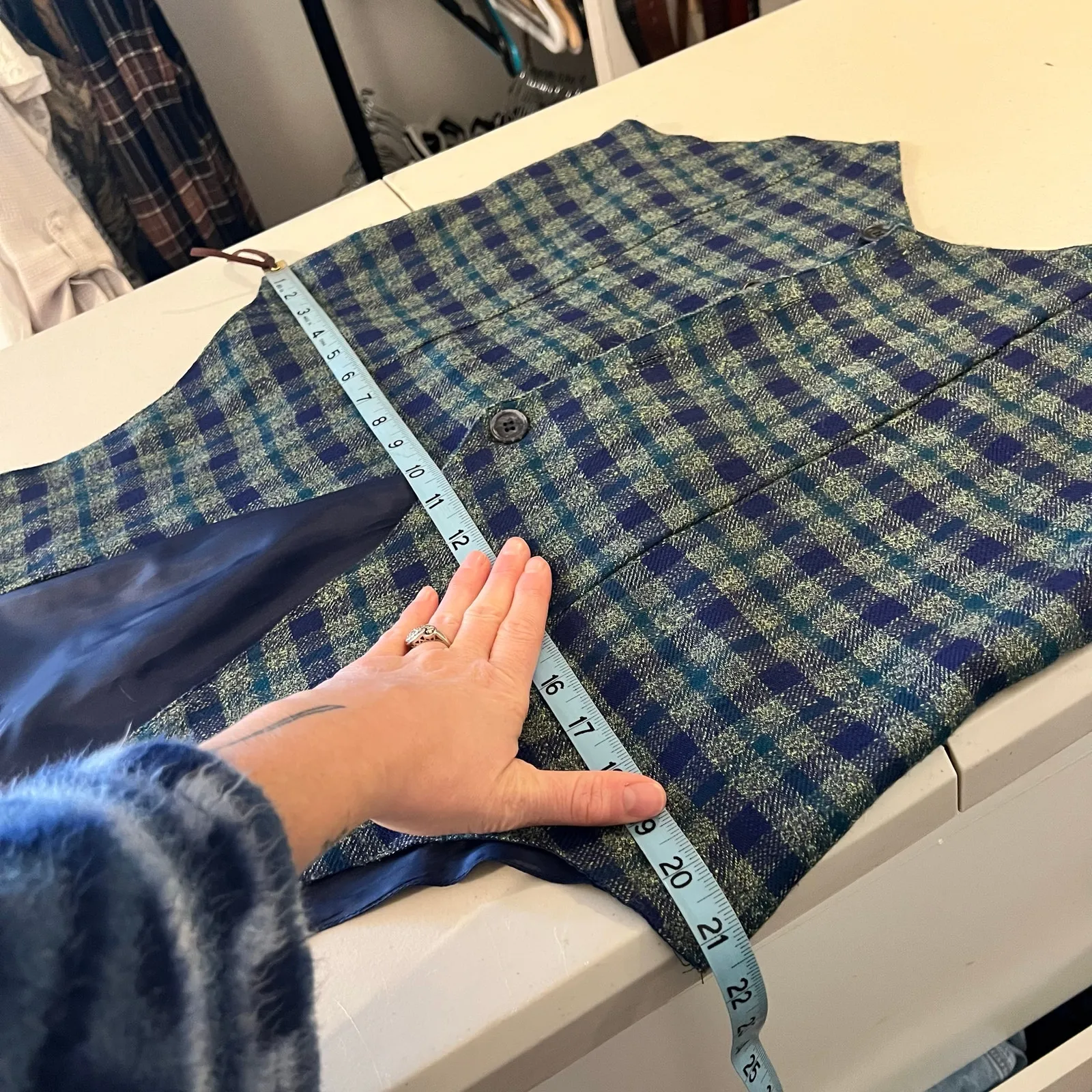 Vintage 90s Blue & Green Plaid Print Button Front Vest Top Size Large USA - Image 9