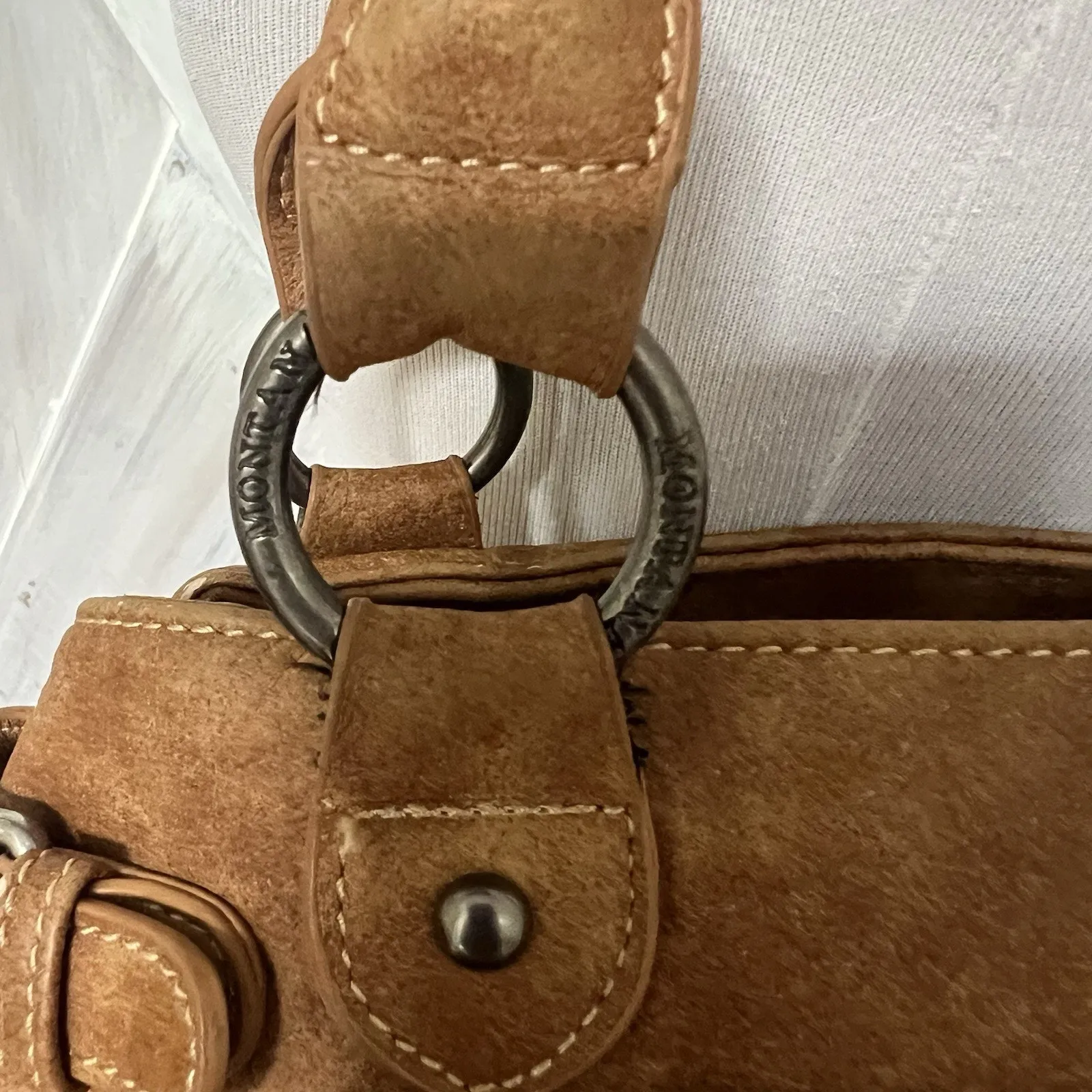 Montana West Western Boho Fringe Hand Bag Faux Leather Tan Choncho Medallion - Image 4