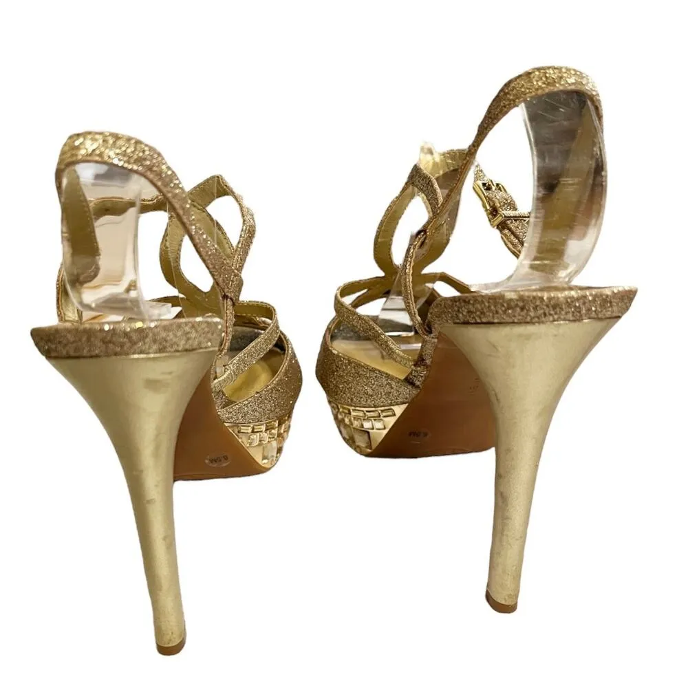 GIANNI BINI “Myra” Platform Champagne Gold Sandals Strappy Stiletto Heel 8.5 EUC - Image 7