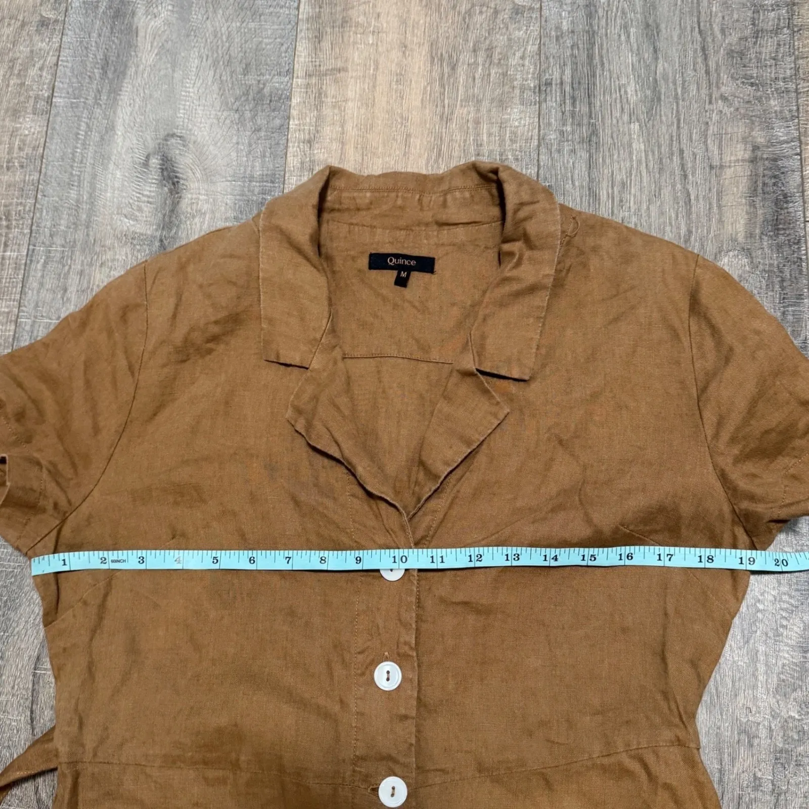 Quince Golden Brown 100% European Linen Button Front Midi Shirt Dress Medium - Image 7