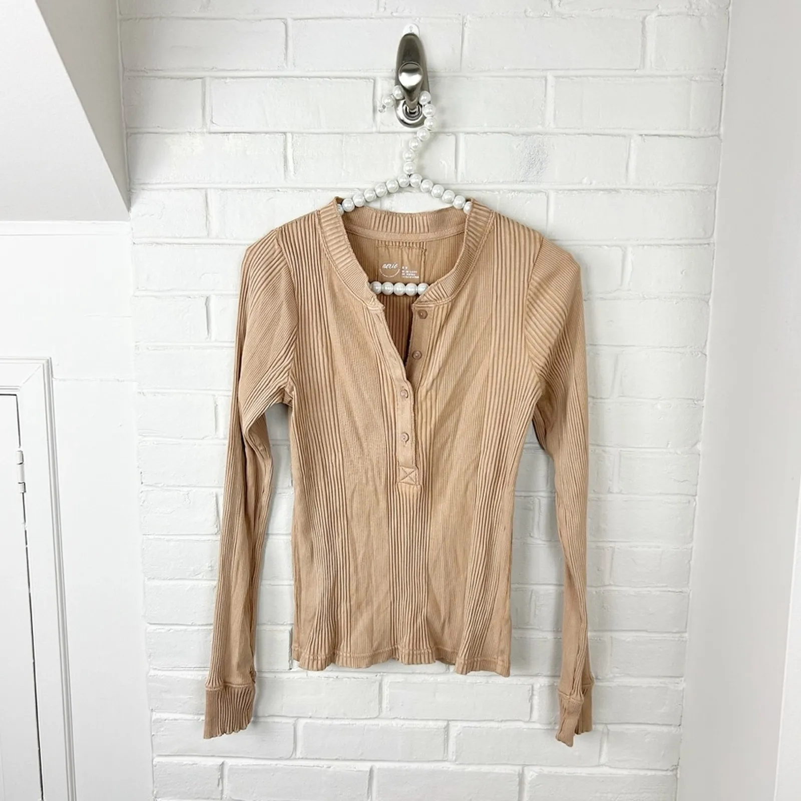 Aerie Road Trip Long Sleeve Henley Ribbed Shirt Size M - Image 2