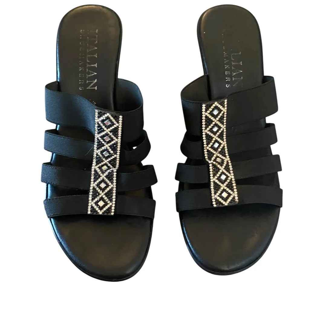 Italian Shoemakers Black Wedge rhinestone Sandals heels - Image 4