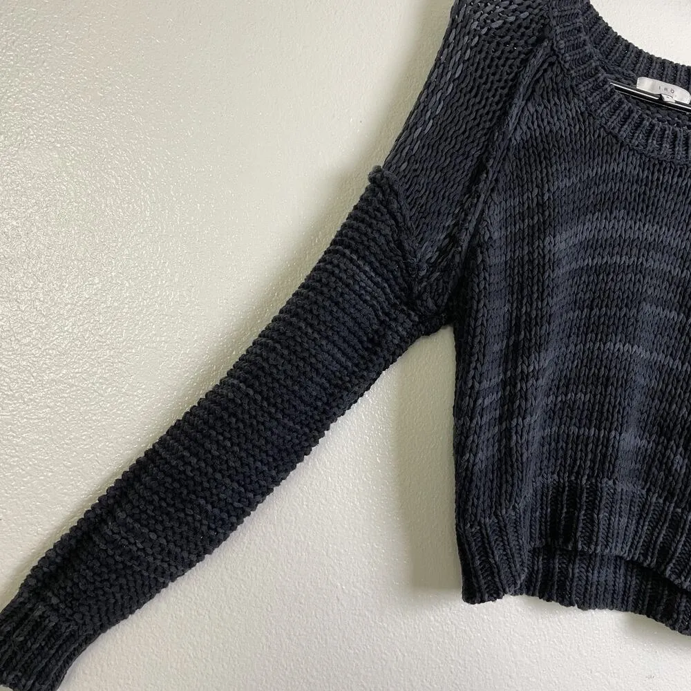 IRO Sweater Womens Small Black Open Knit Chunky Pullover Cropped Cotton Top - Image 5