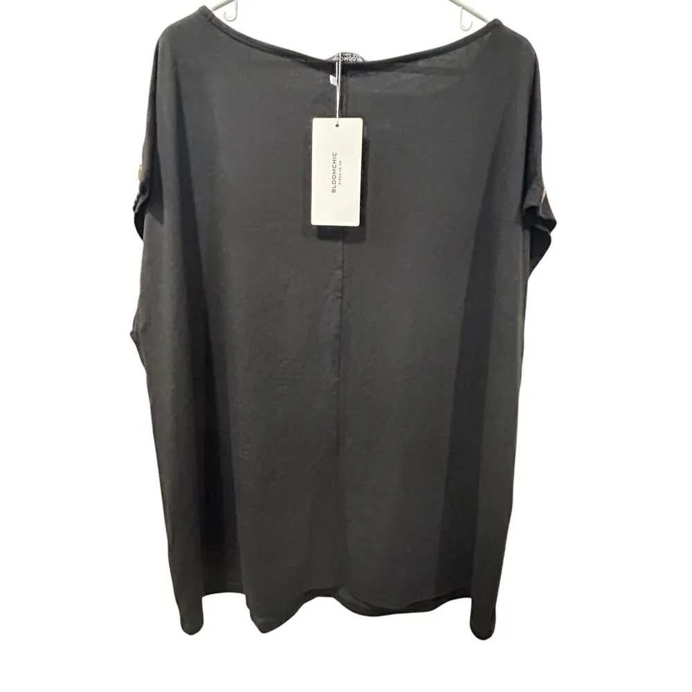 BLOOMCHIC T-shirt Blouse Size 18/20 Black Short Sleeve Button NWT - Image 2