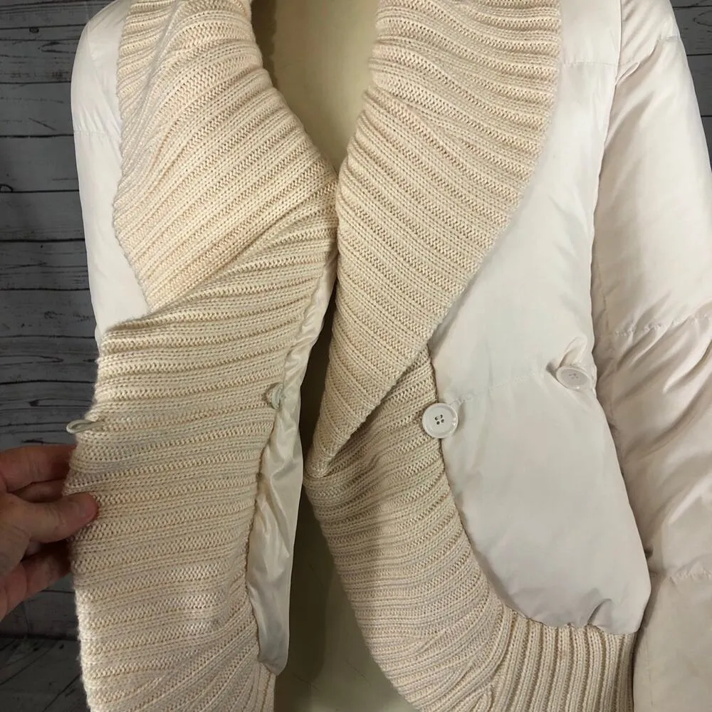BCBGMaxAzria Cream Puffer Sweater Jacket with knit shawl collar & cuffs size XS - Image 6