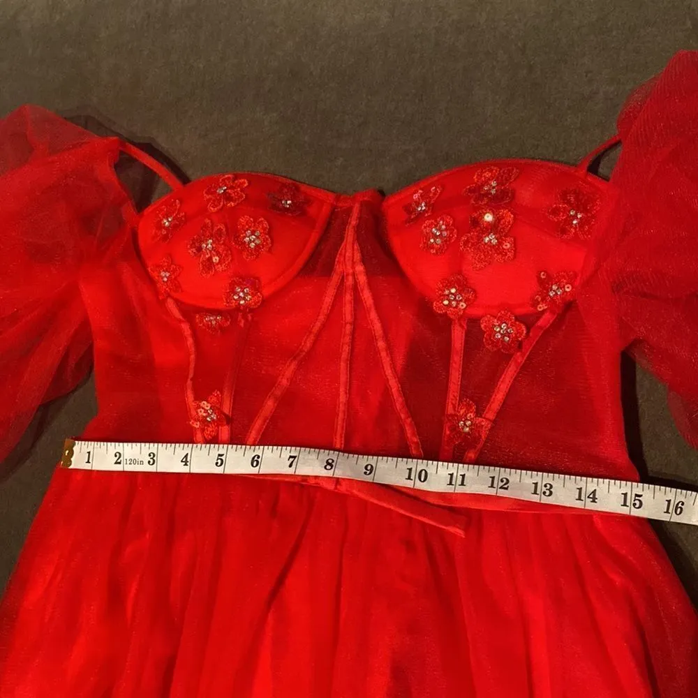 Women’s Red Prom Party Formal Dress With Corset Back and Leg Slit Size 10 NWOT Red - Image 11