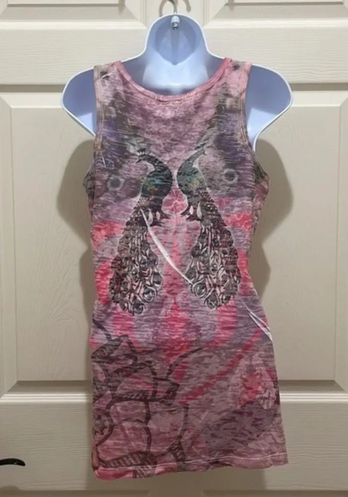 hip - happening in the present - Pink Peacock & Floral Tank Top - Image 6