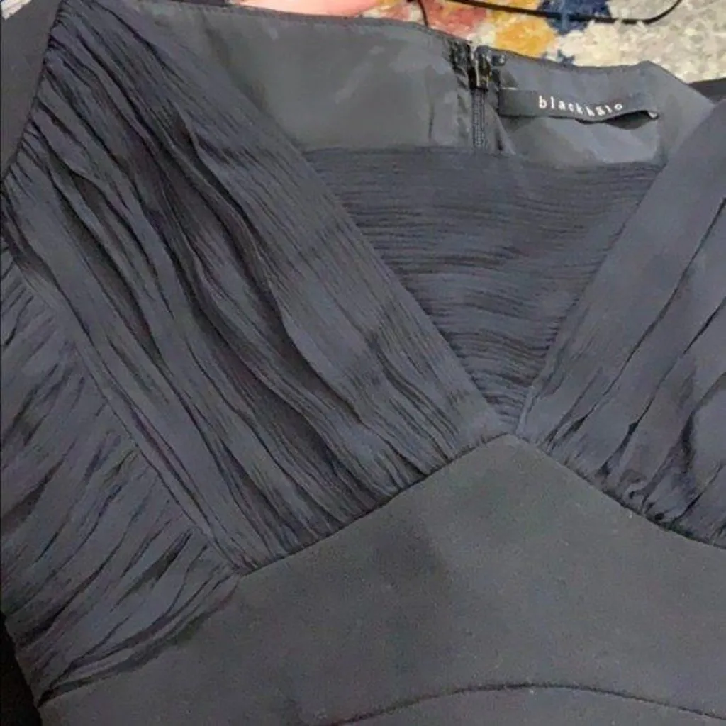 Black Halo Cocktail Dress Size 6 Cap Sleeve Black Sheer Gathered Ruched - Image 3