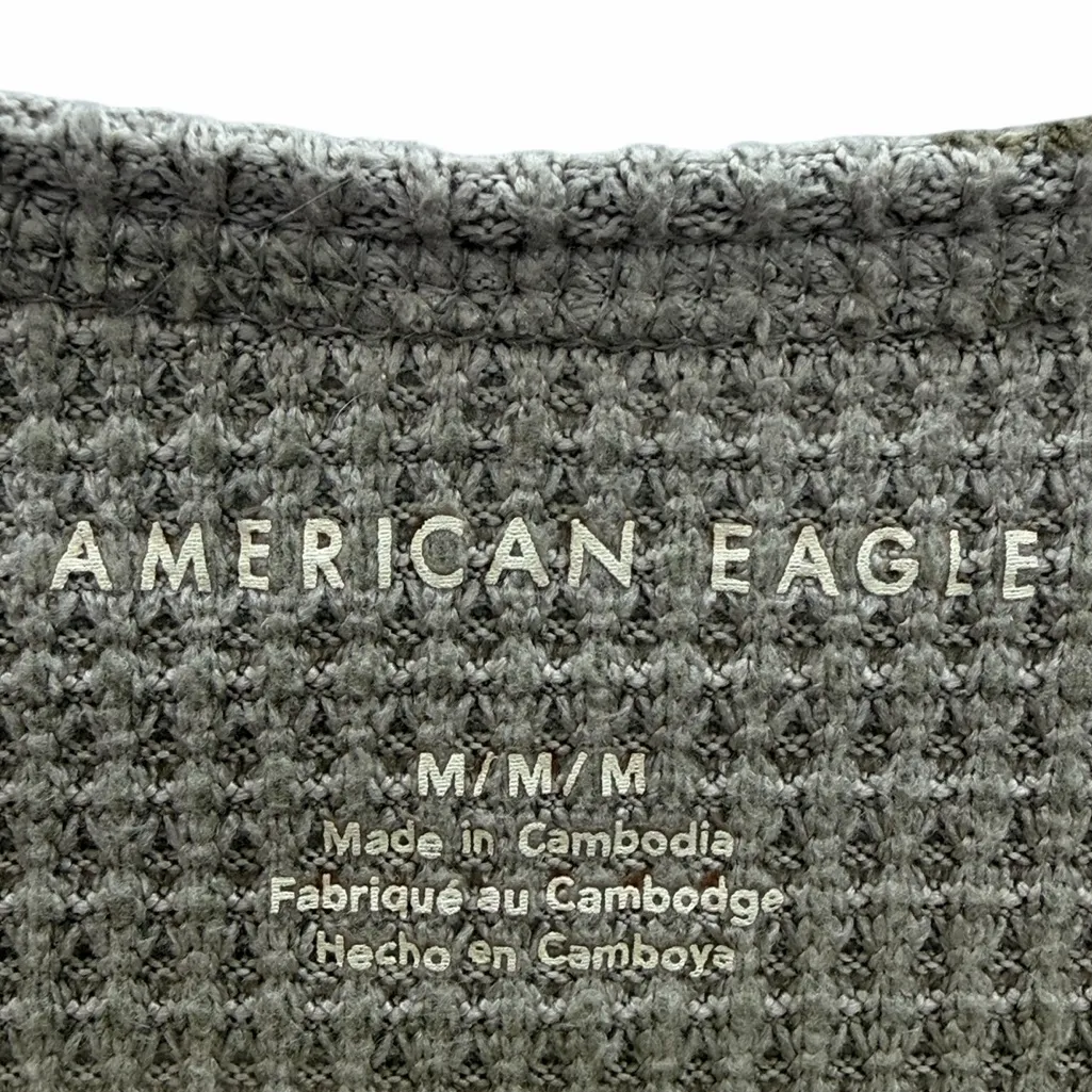 American Eagle Waffle Knit Thermal Green Camouflage V Neck Top Womens Medium - Image 9