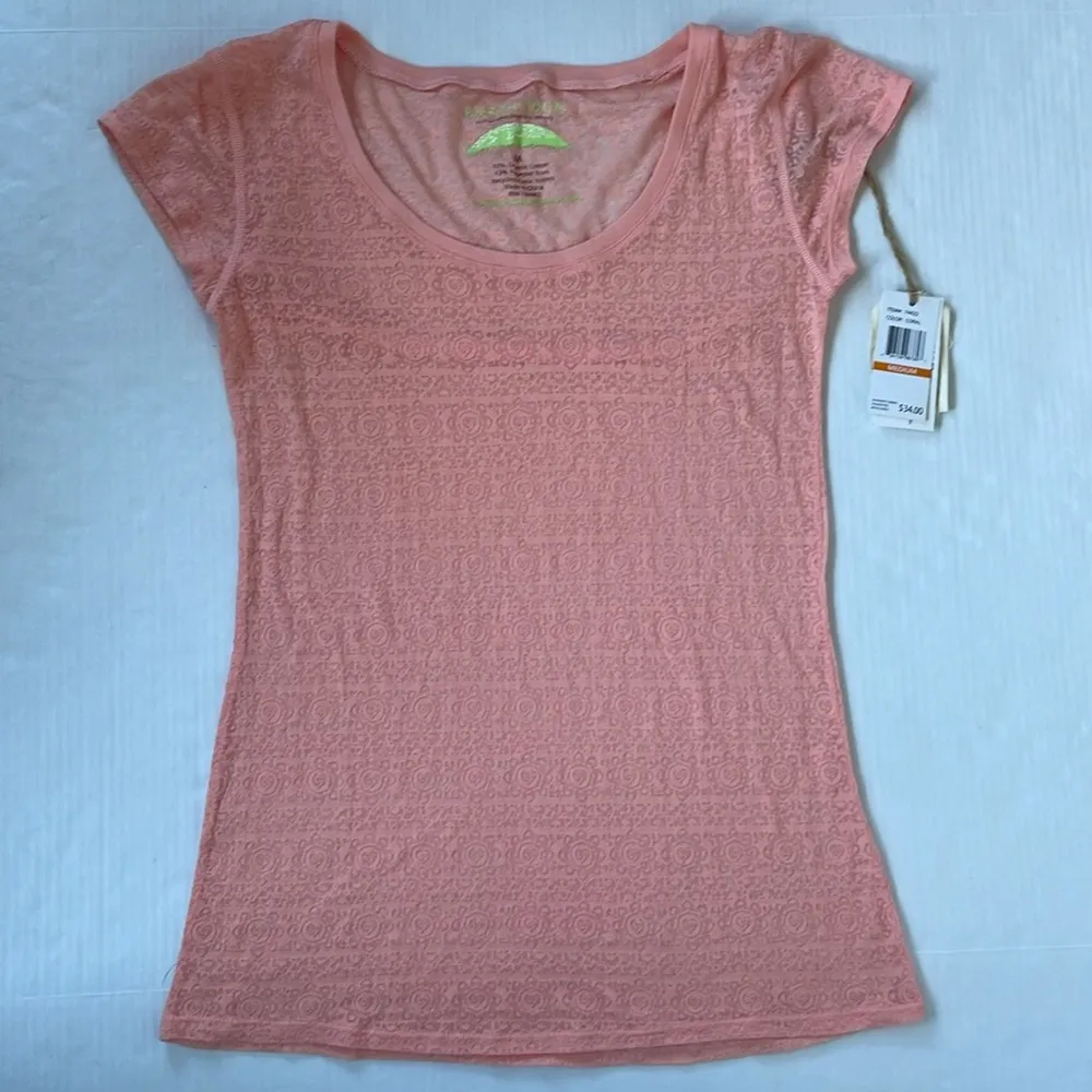 Earth Yoga Sheer Organic Cotton Blend Coral Peach Short Sleeve Tee Medium Pink - Image 10