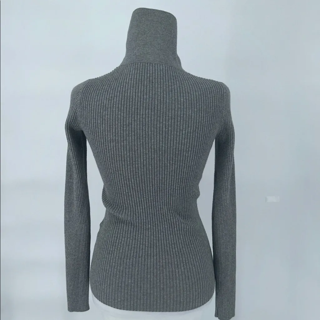 Reiss Grey Ribbed Knit Polo Top Button Front Long Sleeve Size S Gray - Image 6