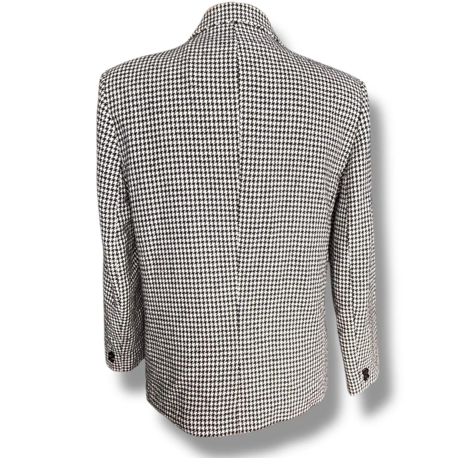 Vintage 80s Dumas Black White Houndstooth Wool Blazer USA Union Made Medium - Image 3