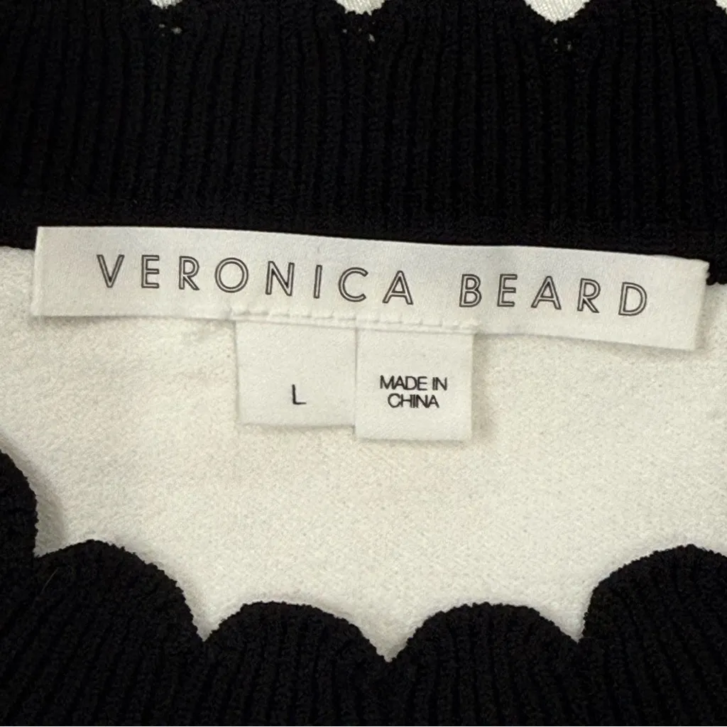 Veronica Beard Roy Mixed Media Sweater Large White Striped Sleeves Coastal Chic - Image 9