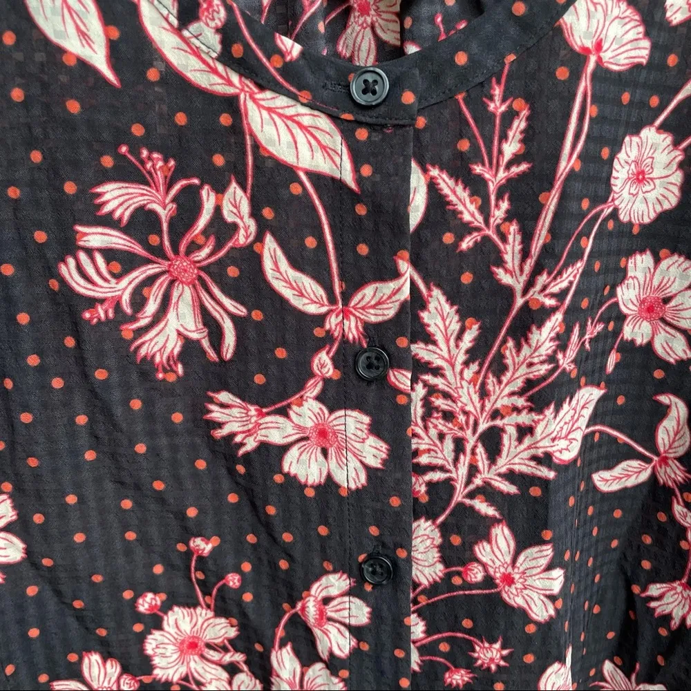 Who What Wear Women’s Shirt Black Floral Polka Dot Button Up Short Sleeve Medium - Image 8