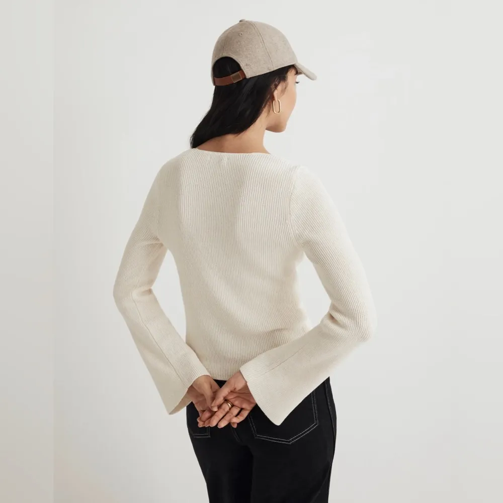 Madewell Sweater Cream Flare Sleeve Cotton Blend Size Large - Image 2
