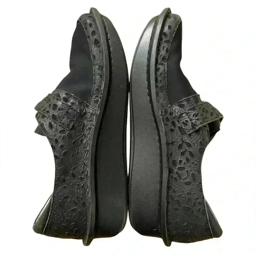 Algeria Den-435W Brenna embossed shoes flat black women slip on leather 38 (7.5) - Image 4