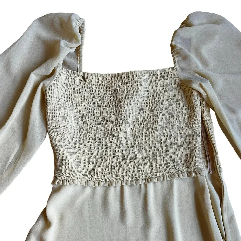 Aritzia Wilfred Villa Dress Wheat Yellow Smocked Puff Sleeve Dress Size S​ - Image 8