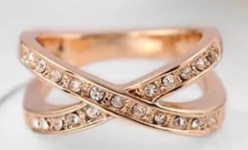Rose Gold Austrian Crystal Criss Cross X Ring - Image 3