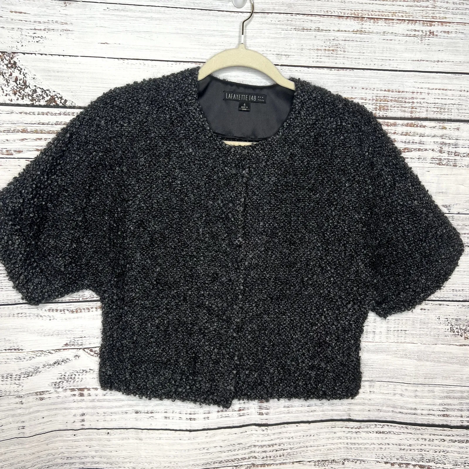 Lafayette 148 New York Black Bouclé Cropped Jacket Virgin Wool Mohair Blend 4 - Image 2