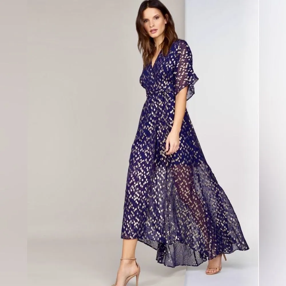 Hutch Gemma Maxi Wrap Dress Navy‎ with Metallic Gold XS - Image 2