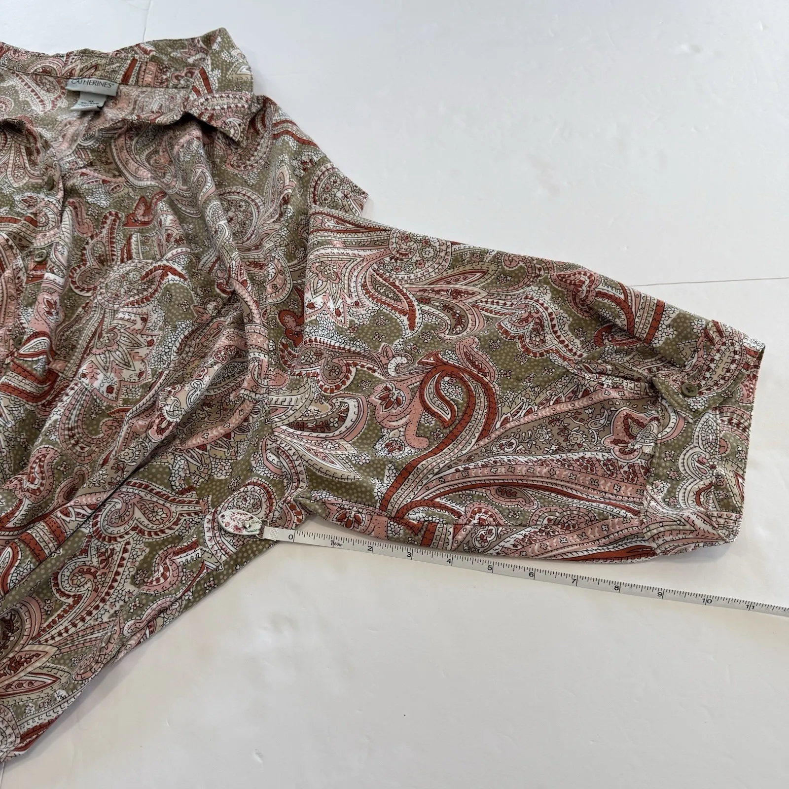 Catherines Paisley Button Up 3/4‎ Sleeve Timeless Blouse Size 4X - Image 9